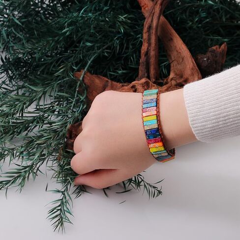 Initial Bracelets for Women, Chakra Bracelets for Women with Stones Bead Bracelet Women Men Boho Friendship Bracelets in Saudi Arabia