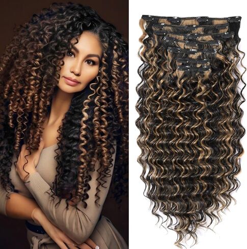 Clip in Hair Extensions 6pcs Clip ins Ash Blonde Highlight Bleach Blonde hair extensions Body Wavy Curly Hair Clip in Extensions Clip on Sew in Hair Synthetic for Women 20 inch, 230G/Set in Saudi Arabia