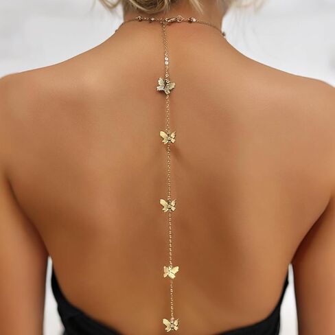 Sexy Butterfly Back Chain Necklace for Backless Dress Bridal Wedding Butterfly Backdrop Chain Jewelry Simple Body Chain Jewelry for Women in Saudi Arabia