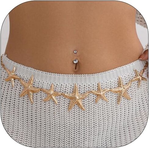 Seashell Starfish Waist Chains for Women Boho Shell Pearl Body Chain Sexy Gold Starfish Waist Chains Summer Beach Body Accessories Jewelry for Women in Saudi Arabia