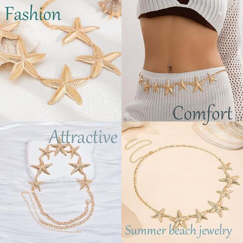 Seashell Starfish Waist Chains for Women Boho Shell Pearl Body Chain Sexy Gold Starfish Waist Chains Summer Beach Body Accessories Jewelry for Women in Saudi Arabia