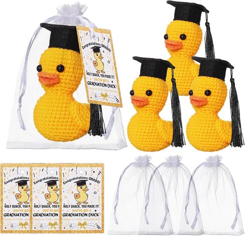 Gerrii 3 Pack 2025 Graduation Grad Crochet Duck Decoration with Congratulation Cards Arganza Bags Higds for the He Middle School College Grad Fass (Black) in Kuwait