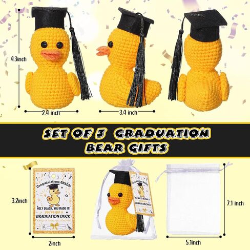 Gerrii 3 Pack 2025 Graduation Grad Crochet Duck Decoration with Congratulation Cards Arganza Bags Higds for the He Middle School College Grad Fass (Black) in Kuwait