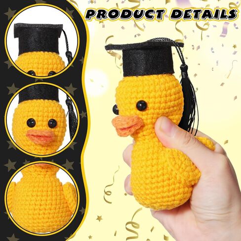 Gerrii 3 Pack 2025 Graduation Grad Crochet Duck Decoration with Congratulation Cards Arganza Bags Higds for the He Middle School College Grad Fass (Black) in Kuwait