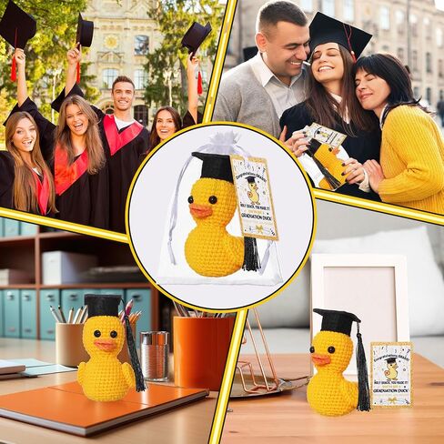 Gerrii 3 Pack 2025 Graduation Grad Crochet Duck Decoration with Congratulation Cards Arganza Bags Higds for the He Middle School College Grad Fass (Black) in Kuwait