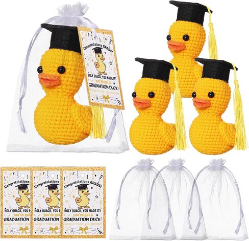 Gerrii 3 Pack 2025 Graduation Grad Crochet Duck Decoration with Congratulation Cards Arganza Bags Higds for the He Middle School College Grad Fass (Black) in Saudi Arabia