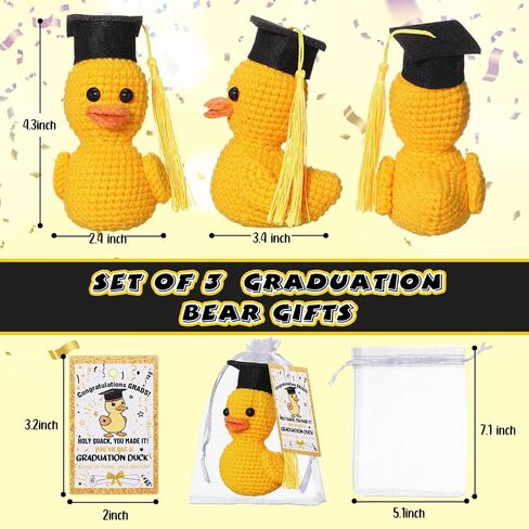 Gerrii 3 Pack 2025 Graduation Grad Crochet Duck Decoration with Congratulation Cards Arganza Bags Higds for the He Middle School College Grad Fass (Black) in Saudi Arabia