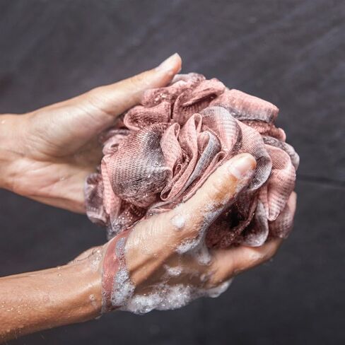 Toem Loofah Back Scrubber For Shower | Bamboo Charcoal Fiber Infused | Bath Sponge | Lufas For Men & Women | Includes 1 Long Handled Shower Sponge, 1 Bath & Shower Luffa Pouf & 1 Hook To Hang Stuff in Saudi Arabia