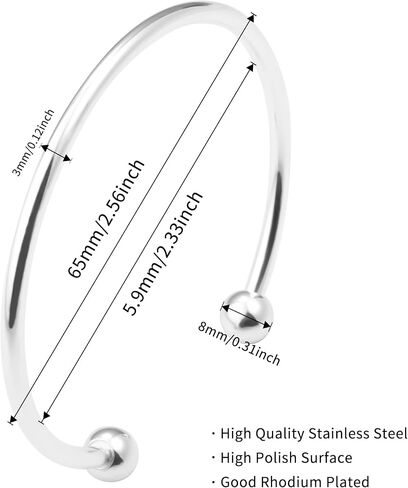 Stainless Steel Adjustable Bangle Bracelets for Women Gold/Silver/Rhodium Plated Simple Bangles Bracelets 3mm Stacking Open Cuff Bangles Set 2 Pcs/lot Gifts Jewelry in Kuwait
