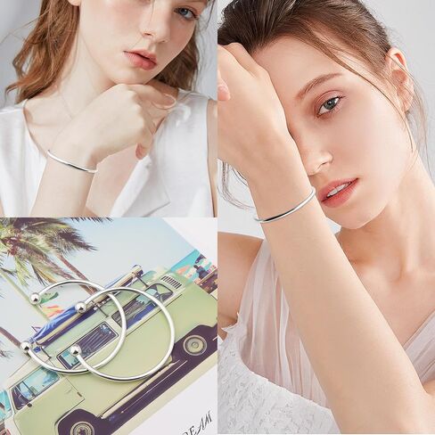 Stainless Steel Adjustable Bangle Bracelets for Women Gold/Silver/Rhodium Plated Simple Bangles Bracelets 3mm Stacking Open Cuff Bangles Set 2 Pcs/lot Gifts Jewelry in Kuwait