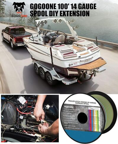 100FT 4-Way Trailer Towing Wiring Harness Bonded Wires Spool Enough 14 Gauge CCA, 4 Wire Replacement Trailer Wire, Ideal for All Basic Wiring Needs（White/Green/Yellow/Brown） in Saudi Arabia