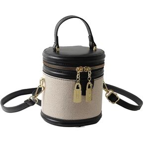 Retro Bucket Bag Color Contrast Cylinder Purse Senior Sense Style Single Shoulder Crossbody Handbag with Zipper