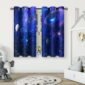 Aimego Galaxy Outer Space Stars Planet Blackout Curtains for Kids Girls Boys Teens Bedroom Home Living Room Decor, Nebula Starry Universe Grommet Darkening Window Drapes 2 Panels Set, 52" x 63"
