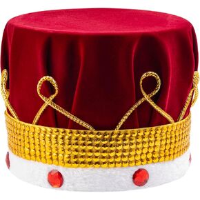 ارتداء أمريكا Red Velvet King Crown-ملحق الأزياء الملكية مع المجوهرات-للأطفال والكبار-عيد الهالوين واللباس