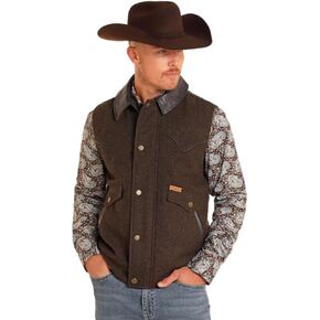 Men's Brown Heathered Wool Holbrook Vest With Distressed Leather Collar By Powder River Outfitters 98-5619 (X-Large) (98-5619Brown)