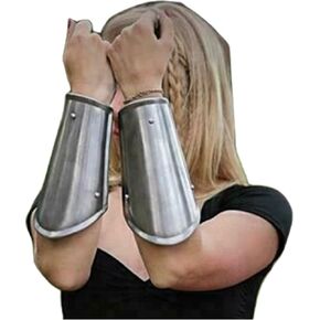 Active Industries Medieval Bracers Fully Functional Arm Guard for Cosplay, Role-Play, Costume Armour Handmade Set Brass Armor Leather by Silver, 15 Inches