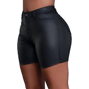 Women's Sexy High Waist Faux Leather Shorts - Stretchy PU Leather Casual Shorts
