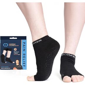 Copper Compression Silicone Padded Yoga Socks for Women – Non Slip Grippy Socks with Big Toe Holes for Pilates, Pure Barre, Dance, Ballet, Pregnancy, Hospital, Extra Grip, Safety & Comfort - S/M
