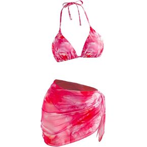Milumia Women's Boho 3 Piece Swimsuit Tie Tie Dye Halter High Pheist Suit With Ups ups