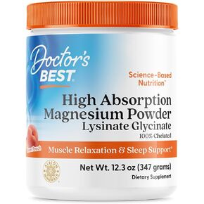 Doctor's Best High Absorption Magnesium Powder (Peach Flavored) 100% Chelated TRACCS, Not Buffered, Headaches, Muscle, Vegan, Peach Flavor, 12.3 Ounce (Pack of 1)