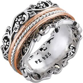 Paz Creations 925 Sterling Silver Spinner Ring for Woman ، حلقات تململ القلق مصنوعة يدويا ، أسلوب عتيق ، مع ضمان سنة واحدة