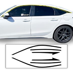 تصاميم Bogar Tech Precut لـ Honda Civic سيدان 2022-2025 نافذة الجانبية Chrome حذف استبدال فيلم الفينيل ، Gloss Black