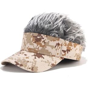 Mens Visor Cap Wig Adjustable Baseball Cap Golf Hats with Fake Hair