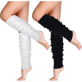 2 Pairs Women's Leg Warmers, Trendy Knit Leg Warmers for Teen Girls Women Kawaii White and Black Leg Warmers for Ballet Dance Party Sports Accessories