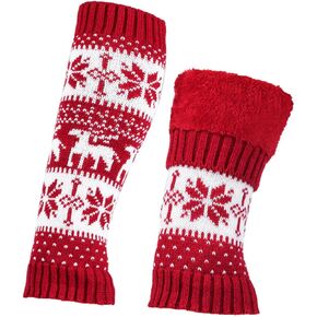 Women Fall Winter Knit Leg Warmers Christmas Snowflake Elk Print Fleece Lined Boot Cuffs Holiday Socks