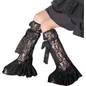 Womens Star Leg Tharers-Lolita Boot Gockits Lace Lace Trim Long Lund Schesh Fashion 80s Party Dance Legwarmers Black
