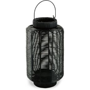 Signature Design by Ashley Evonne 14" Indoor/Outdoor Casual Round Faux Rattan Lantern for One 3" Pillar Candle, Black