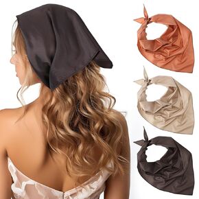 3Pcs Hair Bandanas Head Scarf Head Kerchief for Women Silk Like Large Triangl Scarf Multi-Colors Turban Sleeping Hair Wraps Accessories for Girls Tie-Back Birthdays Home Travel Party Costume