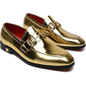 Men's Tuxedo Patent Leather Loafers Fashion Buckle Comfortable Dress Shoes