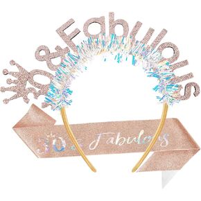 AOPRIE 30 & Fabulous Birthday Sash for Women Birthday Tiara & Crowns Headbands for Girls Happy Birthday Accessories Favor Supllies Rose Gold, 2 Pack