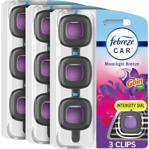 Febreze Car Air Clestener Vent Clip Gain Moonlight Breeze رائحة ، .06 Fl Oz. 3 CT Pack من 3