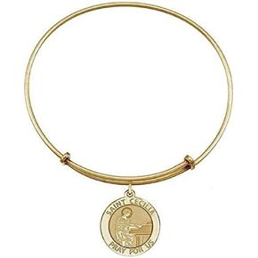 Picturesongold.com سوار قابل للتوسيع مع سحر سانت سيسيليا - سوار قابلة للتوسيع من نغمة الذهب مع نقش
