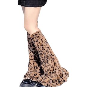 Makemechic Women’s Leopard Print Wuzzy Leg Warmers 80s Y2K Fur Legwarmers Winter