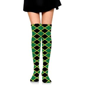 Women's Jamaican Flag Stripe Caribbean Island Design Knee High Socks Combed Cotton Non-Slip Stretch Soft Non See Through