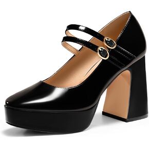 Coutgo Womens Mary Jane Platform High Heels Chunky Block Heel Closed Toe Pumps Buckle Strap Wedding Dress Shoes