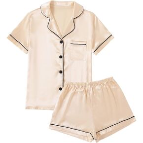 Lyaner Women's Satin Pajamas مجموعة قميص زر أقصى حريري مع شورتات مجموعة PJ