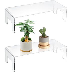 2 Pack Clear Acrylic Display Stand Risers, Rectangular Thick Acrylic Showcase Fixtures for Jewelry Display Shelf for Dessert Cupcake Candy Toys Figures Cosmetics - 12" x 5" x 3.3"