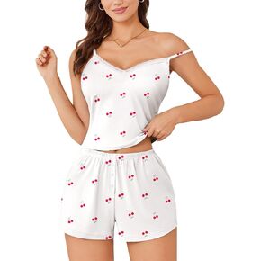 Ekouaer Cami Pajama Sets Y2K 2 Piece Lace Crop Top and Shorts Sexy Pjs Summer Lingerie Sleepwear Nightwear for Women