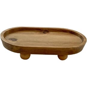 Small Wooden Riser for Display, Wood Pedestal Stand for Farmhouse Tabletop Entry Table Centerpieces Decor, Decorative Tray for Candles Plants Bottles Vases Soap Dispenser (Round 12.9x4cm)