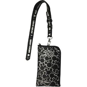 Disney Mickey Mouse Black & Silver Lanyard with Detachable Coin Purse (Silver)