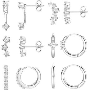Newitin 6 أزواج أقراط النجوم للنساء ترصيع Hypoallergenic Silver Gold Star Encling 18K Gold Gold Gold Cratilage Stud Strings Stars Adring for Women