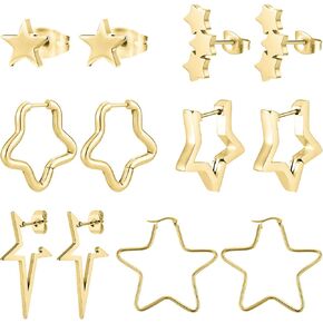 NEWITIN 6 Pairs Star Earrings for Women Hypoallergenic Studs Silver Gold Star Earring 18K Gold Plated Cartilage Stud Earrings Stars Hoop Earring for Women in Kuwait