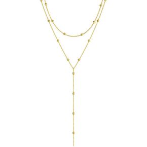 Hopply Trendy Gold Long Necklace for Women,14K Gold Plated Dainty Layered Y Necklace Pendant Beaded Chain Drop Dangle Simple Necklace Jewelry Gift