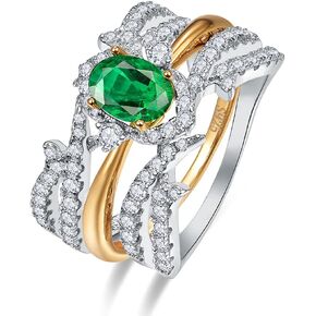 3pcs نساء 925 sterling Silver Wedding Ring Set 1Ct Oval Cut Green Match Emerald Ring Cubic Zirconia Promings for Size 5-9