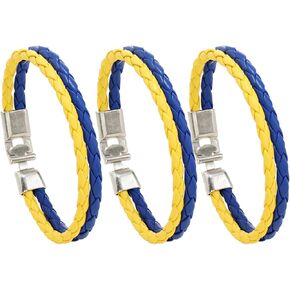 3Pcs Ukraine Bracelets For Women, Blue Yellow Leather Friendship Bracelet Pu Wrap Flag Colour Bangle With Alloy Clasp Simple Multilayer Braided Gift Jewelry
