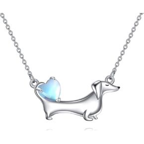 Dachshund Necklace 925 Sterling Silver Dachshund Pendant Necklace Moonstone Dog Necklace Dachshund Jewelry Gifts for Women Men
